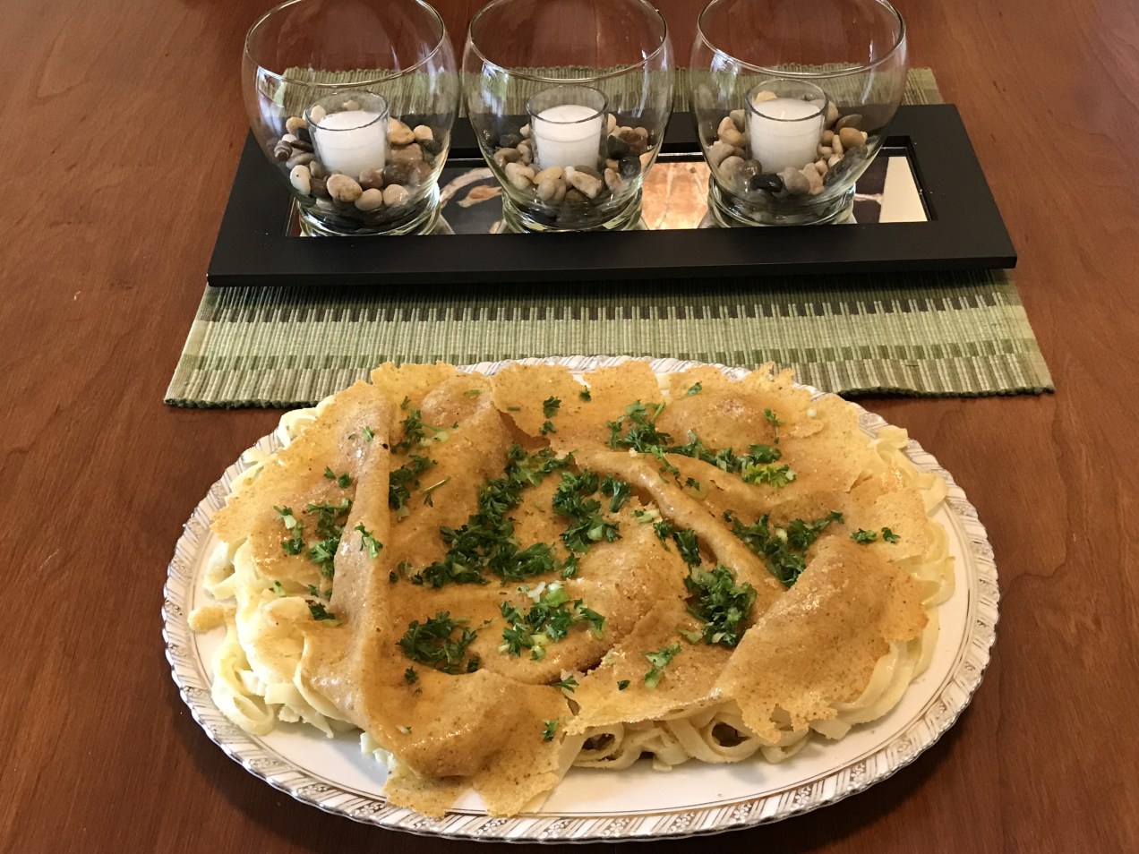 Tagliatelle baked with two cheeses