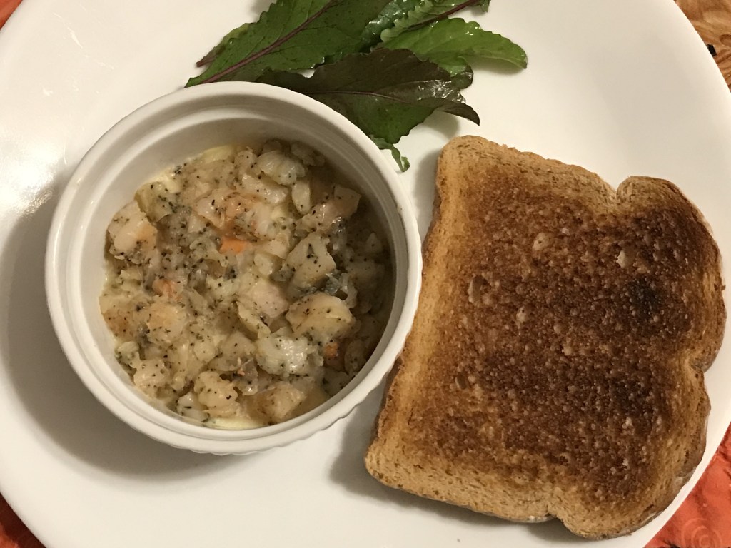 Potted shrimp with toast and greens