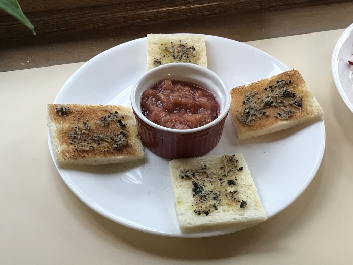 truffle toast rhubarb sauce